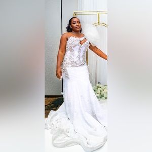 Beautiful Custom Made - Pearled Bridal white  dress/gown